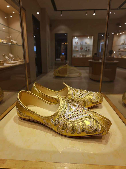 Golden Embroidered Mojari Shoes for Women and Mens