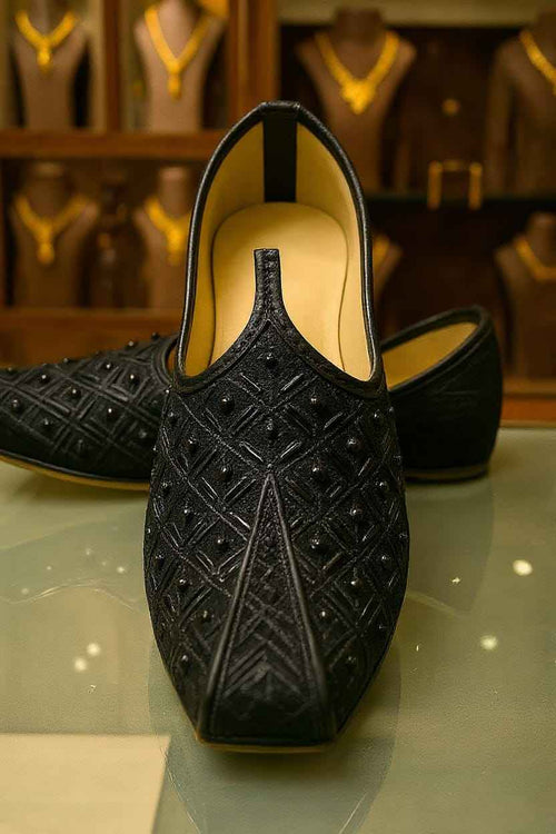 Luxury Black Velvet Khussa Shoes for Men