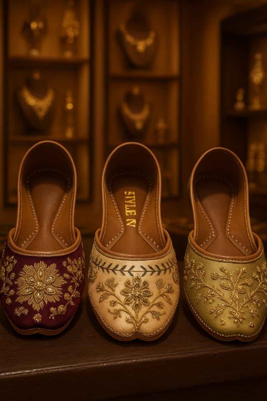 Handmade Traditional Khussa Shoes for Women – Peach with Golden Embroidery