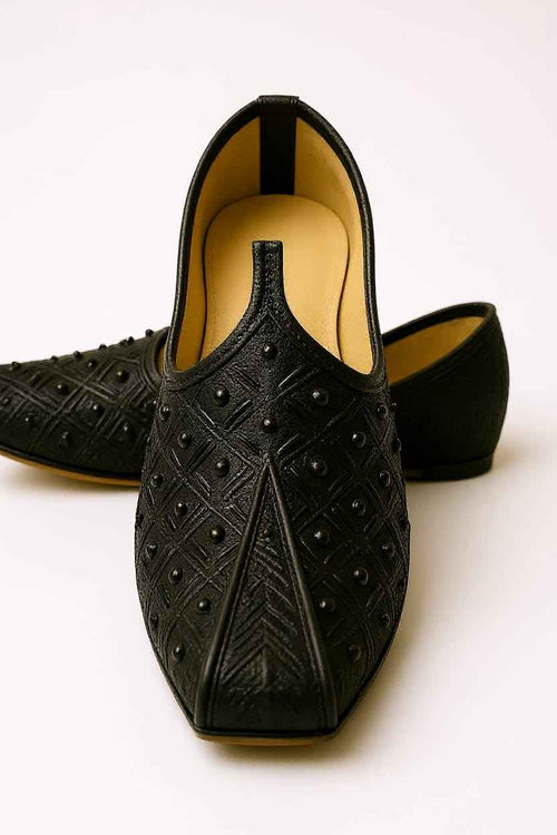 Luxury Black Velvet Khussa Shoes for Men